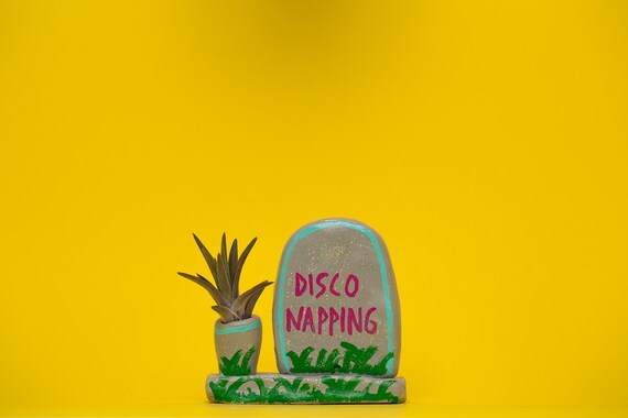DISCO NAPPING GRAVE / grave stone planter / grave planter / cement planter