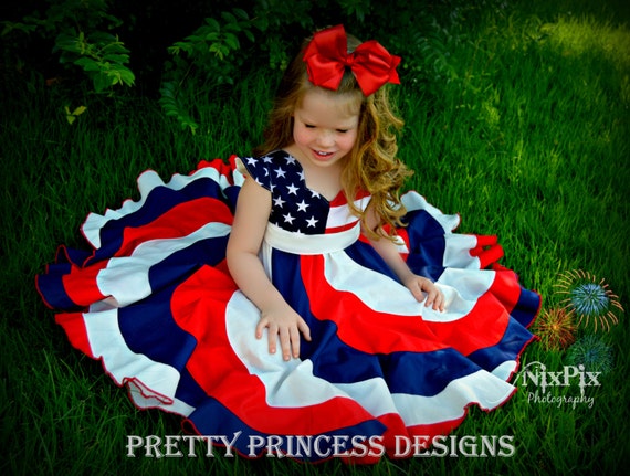 Red, White, Blue. 4th of July Pageant Twirl Dress, Custom Boutique in sizes 6M- 16 girls