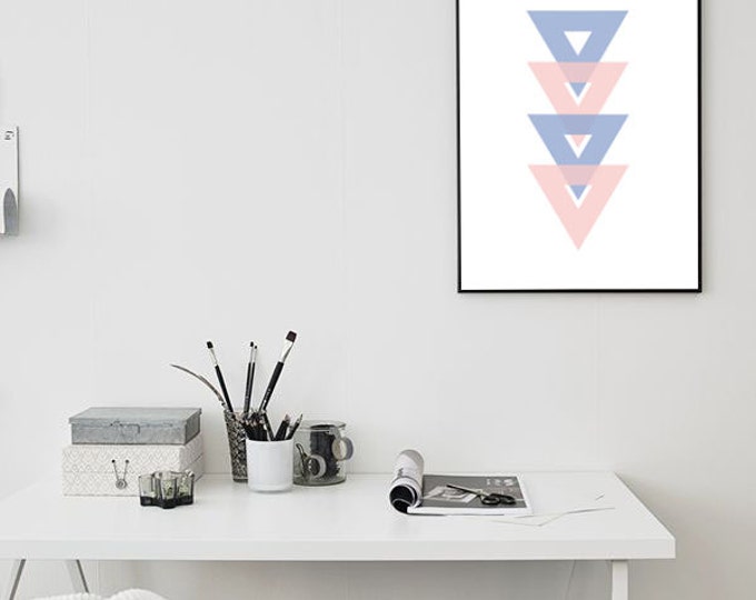 2016 Pantone Colors Triangle Digital Print / Rose Quartz vs Serenity Triangles Poster / Minimalist Print