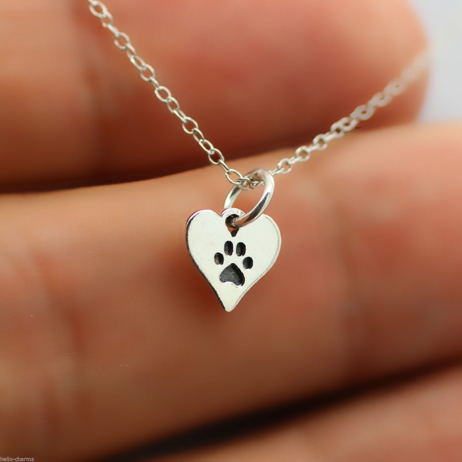 HEART PAW PRINT Necklace 925 Sterling Silver Pet Dog Charm