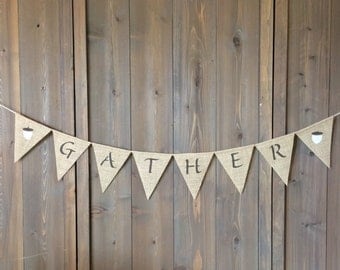 Gather burlap banner - Fall banner with acorns