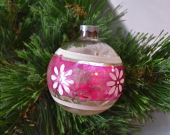 Vintage Unsilvered Christmas Ornament Made in US of A, Glass Stenciled Christmas Ornament