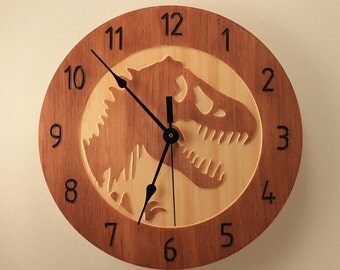Pine T-Rex clock Dinosaur clock Wood clock Wall clock Wooden wall clock Kids room decor Jurassic park Jurassic world Home clock Office clock