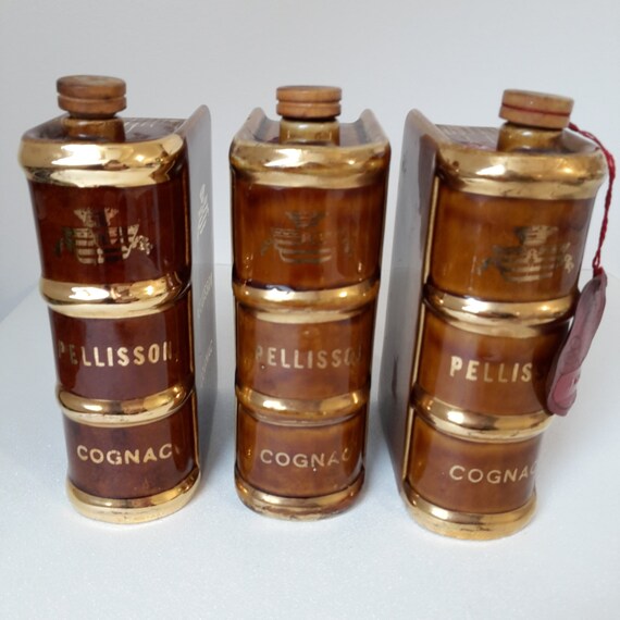 set of 3 vintage french ceramic liquor bottle book shaped
