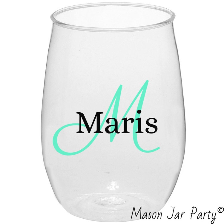 Monogram Plastic Stemless Wine Glasses 1 Plastic by MasonJarParty