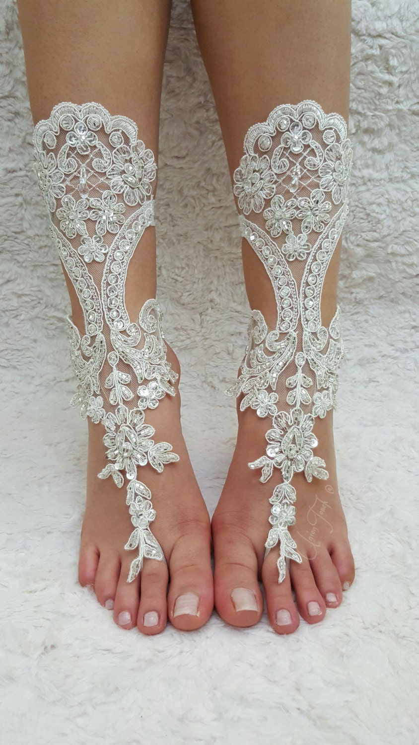 Elegant Ivory Lace Wedding Shoes Lace Barefoot Sandals Wedding