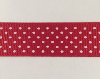 7/8 Inch Red and White Swiss Dot Grosgrain Ribbon