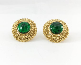 Yves Saint Laurent Emerald Green Gripoix Gold-Plated Earrings - 1980s