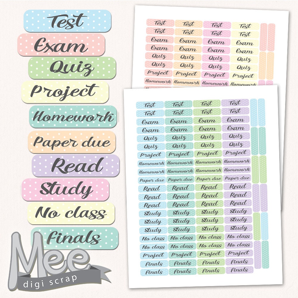 Download Sale Printable schoolstudycollege planner stickers/Student