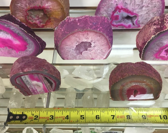 Pink Agate Stones Cut Base (Freestanding) with Druzi Crystal center- Cut Base from Brazil Home Decor \ Agate Geode \ Agate \ Healing Crystal