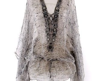 PRC7308 Avatar Pure Silk Short Kaftan Tunic with Slits