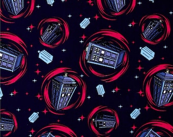 SALE 7.99 Yard - Clearance Fabric - BBC Doctor Who Tardis Phone Booth Blue - 100% cotton Fabric - Juvenile
