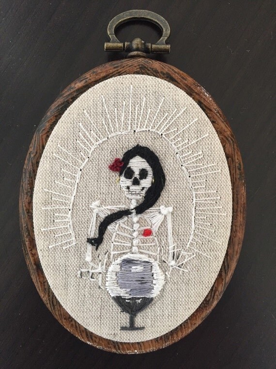 Embroidery hoop fortune teller skeleton
