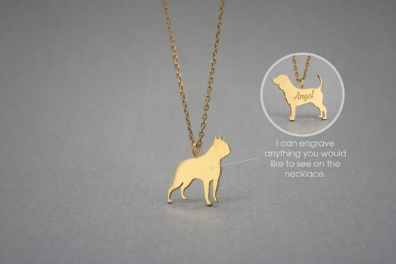 14K Solid GOLD Tiny BOSTON TERRIER Name Necklace Boston