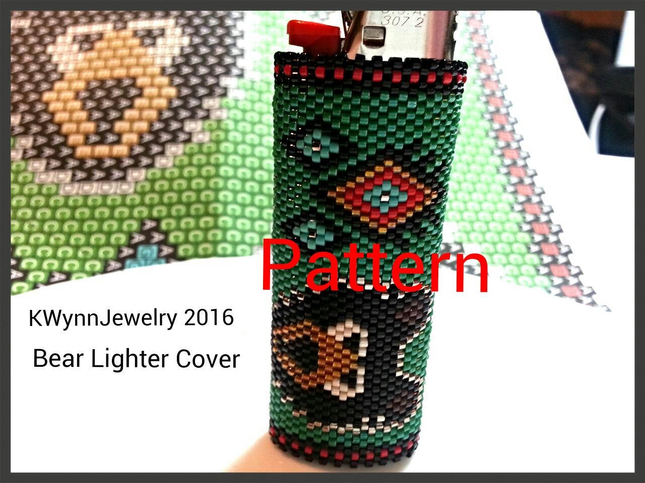 Bead Pattern Bear Lighter Cover in Peyote Stitch