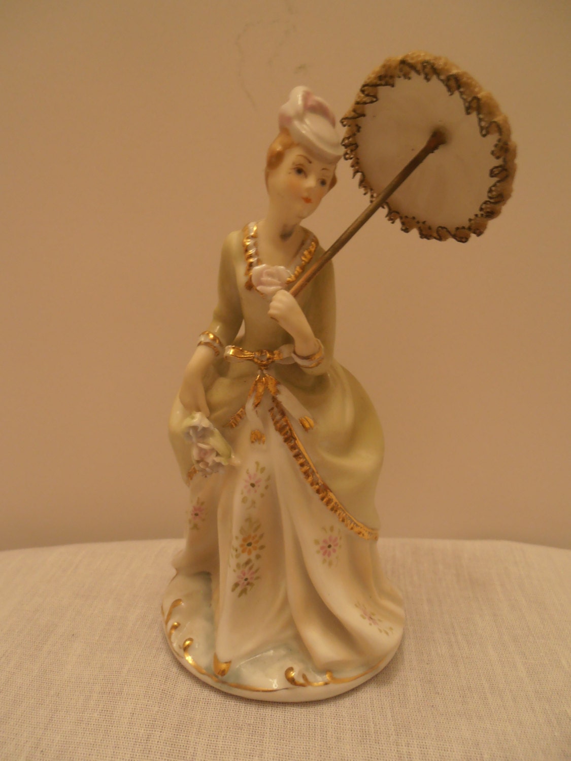 Vintage Lefton China figurine woman with parasol umbrella