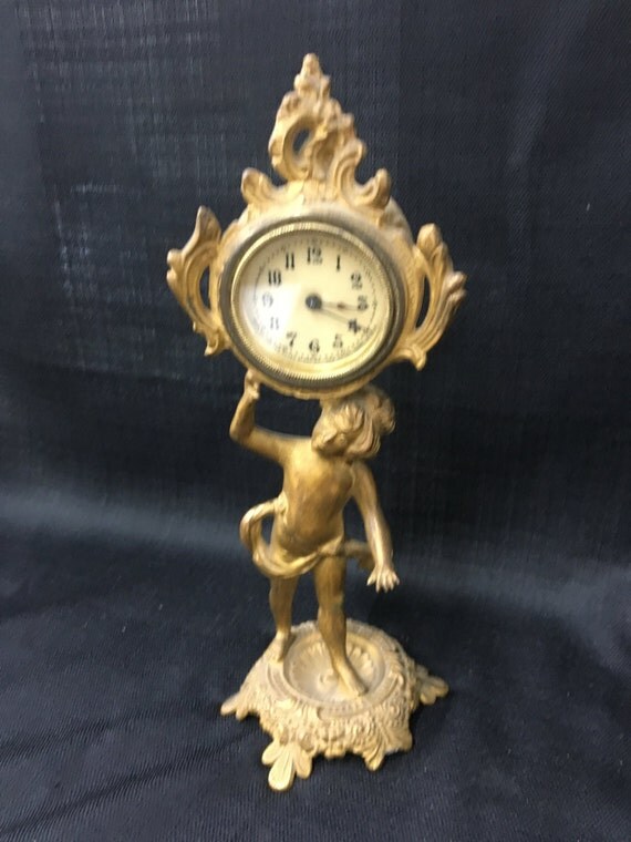 Gilt Cherub Clock Late 1800's New Haven Clock Co.