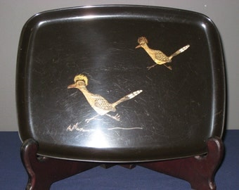 Couroc Roadrunner Platter Tray/Vintage Couroc/Bird Tray/Roadrunner/Bar Ware Tray
