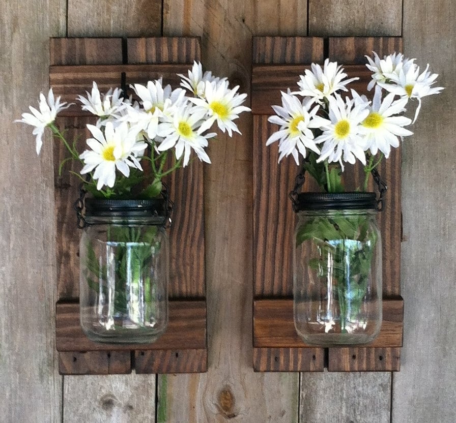 Mason Jar Candle or Flower Holder Reclaimed Wood Wall Sconce Mason Jar Candle or Flower Holder Reclaimed Wood Wall Sconce on Wall Sconces That Hold Flowers id=30180