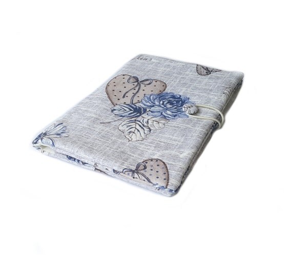 Fabric book cover, roses and hearts, cotton book cover, roses book cover, soft book cover, romantic fabric, fabric journal cover,