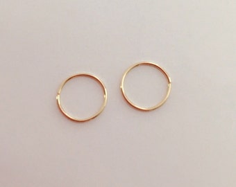 Tragus Rook Hoop Earring 14k Rose Gold Fill 24-22 Ga Silver .925 Dainty Nose Ring Septum Daith Cartilage Hex Snug Hoop Piercing Jewelry