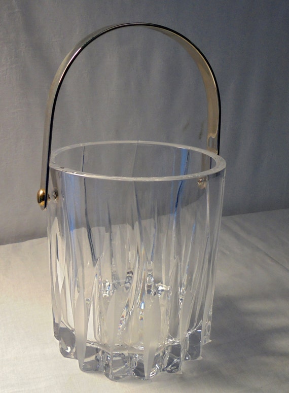 Vintage Cut and Etched Glass Ice Bucket with Silverplate