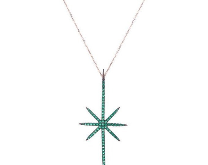 Starburst Necklace Green Pendant CZ Necklace Cubic Zirconia Star Necklace Starburst Pendant Starburst Jewelry Gift For Her Crystal Necklace