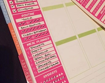 Weekly Side Bar Planner Stickers (1 sheet - 3 side bars) SIDEBAR - to do , meal plan , hydrate, habit tracker for vertical planners Happy
