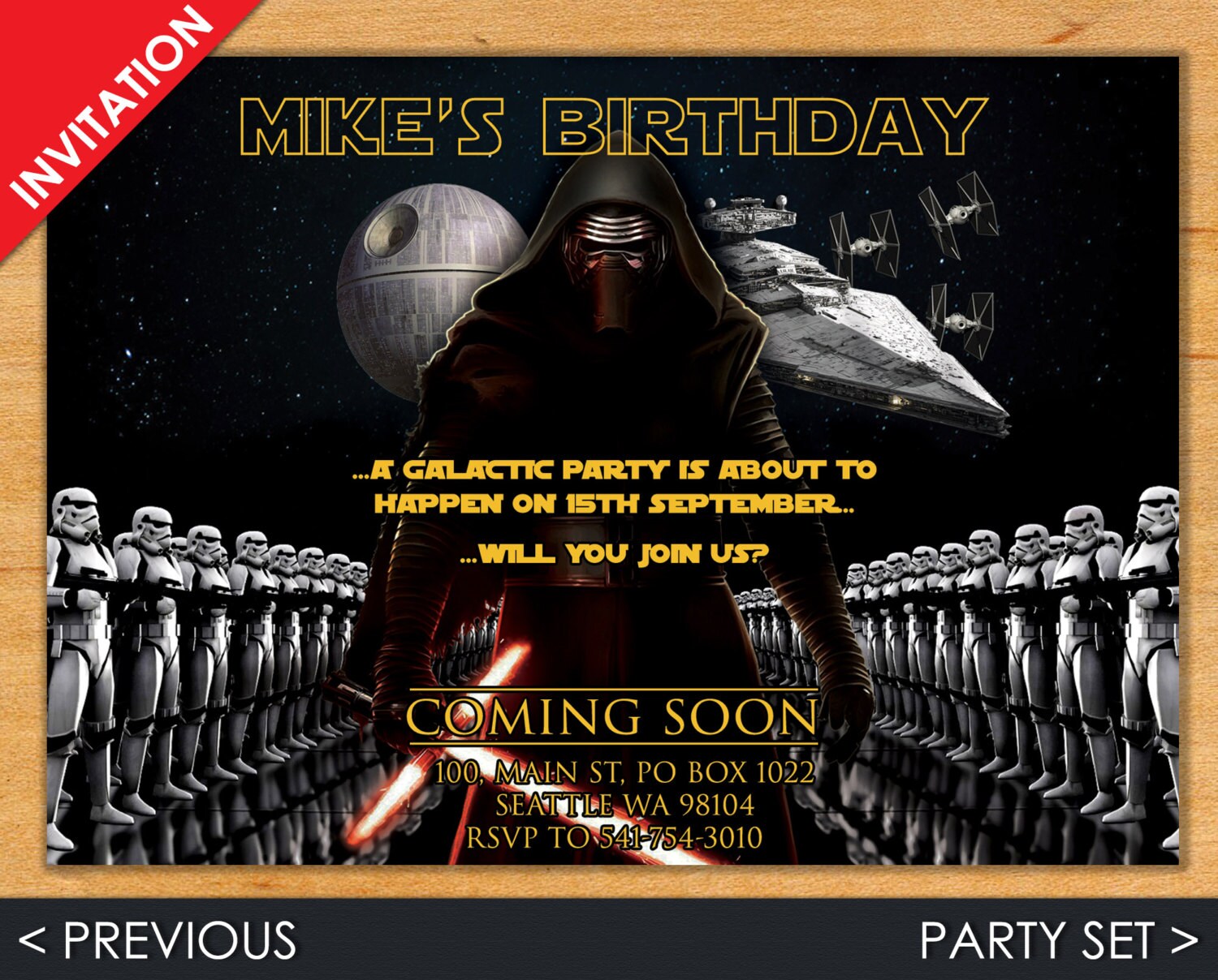 Digital Star Wars Birthday Invitation Kylo Ren Invite The