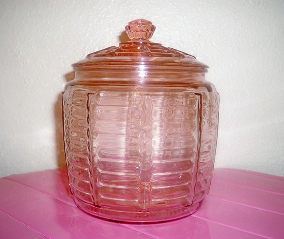 Pink Hocking Paneled and Ribbed Beehive Cookie Jar