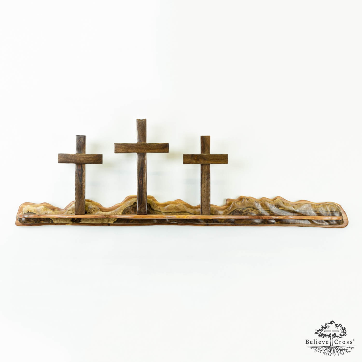 Calvary Wall Cross Incredible Claro Walnut Sculpted Wall Art