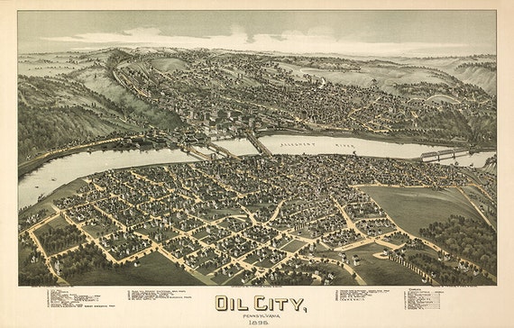 Oil City Pennsylvania PA 1896 Aerial Views Historical