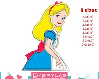 Applique Alice. Alice in Wonderland. Machine Embroidery Applique Design. Instant Digital Download (16247)