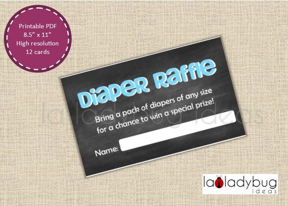 Diaper raffle cards. Blue Printable Diaper Raffle cards