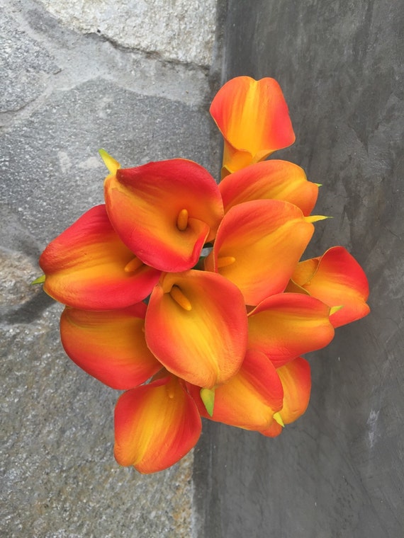 Yellow & Orange Small Calla Lily Flowers, Faux, Artificial ...