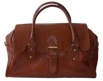 Vintage Style Genuine leather overnight bag/ Duffle bag in Tan