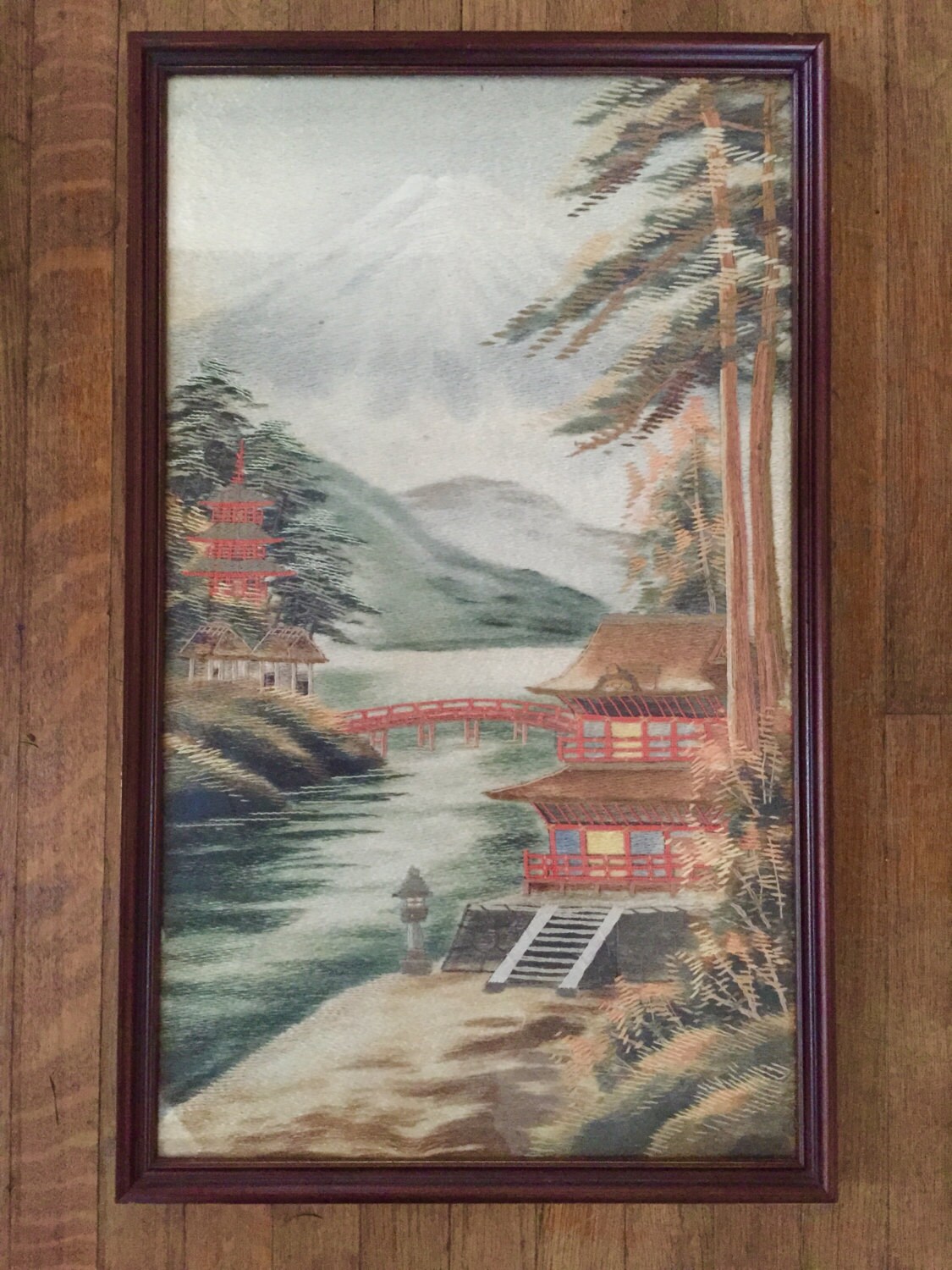 Japanese Silk Thread Art Handmade Wall Art Embroidered Silk