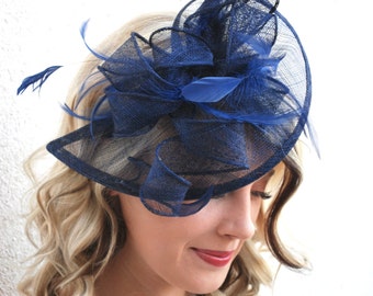Navy Blue Fascinator, Womens Tea Party Hat, Church Hat, Derby Hat, Fancy Hat, Royal Blue Hat, Tea Party Hat,wedding hat