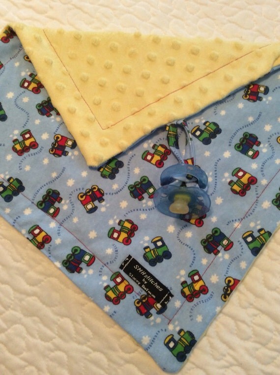 Trains Baby Boy Binky-Pacifier Blanket matching burp cloth