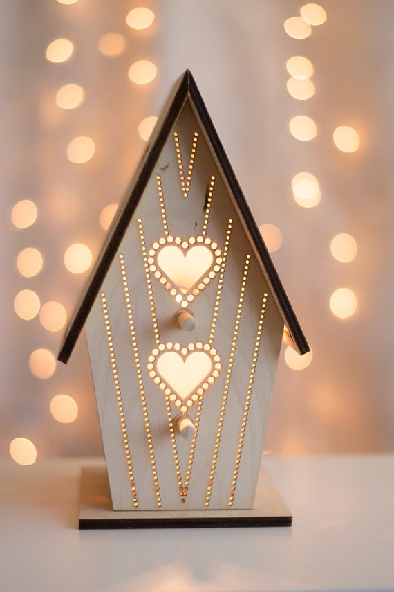 Sweetheart Birdhouse Night Light Hearts by LightingBySara on Etsy