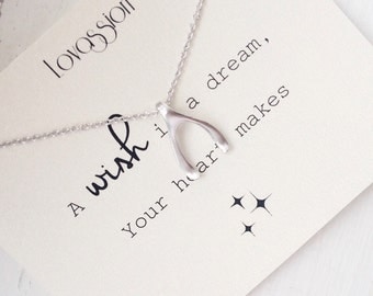 Wishbone Necklace, tiny wishbone necklace, small wishbone necklace, dainty wishbone necklace, silver, gold, wishbone, quote, necklace