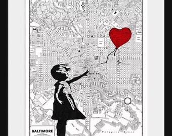Baltimore Map - Banksy Print - There's Always Hope - Banksy Graffiti