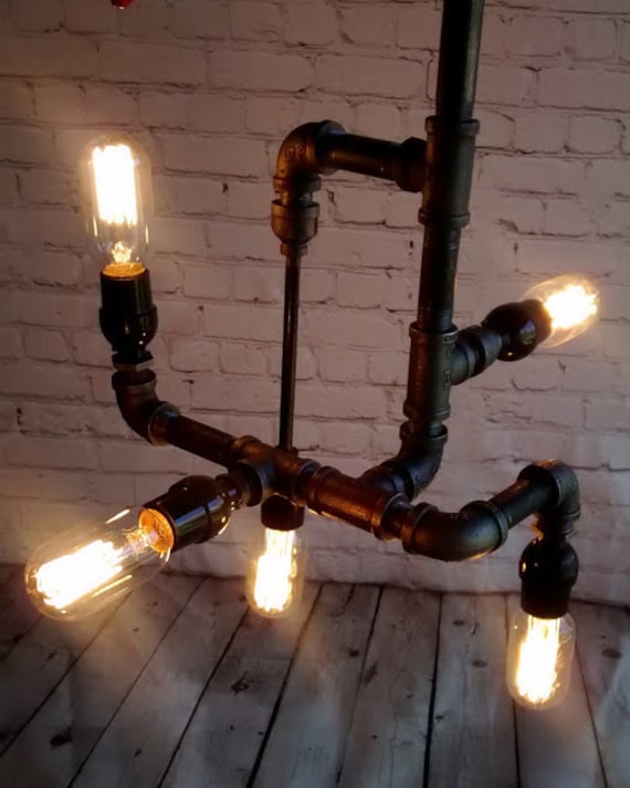 Five Light Industrial Black Iron Pipe by DragonflyDesignPa on Etsy