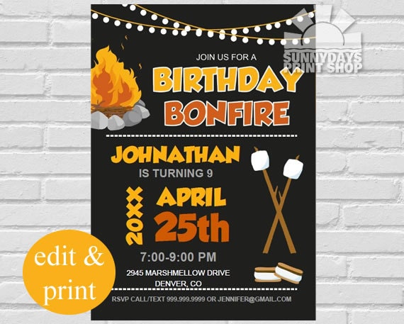 Instant Editable Bonfire Birthday Invitation 28 Images Instant Editable Birthday Invitation Cfire Invitation Template Free