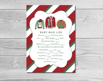 Ugly Christmas Sweater Holiday Baby Shower Activity - Baby Mad Libs - Instant Download Printable - Gender Neutral