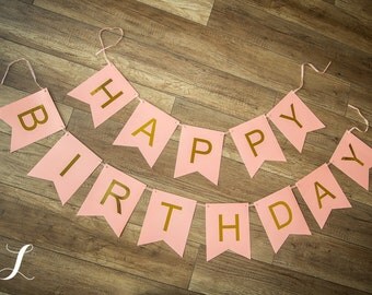 Peachy Pink and Gold Birthday Banner, First Birthday, Smash Cake Photo Prop