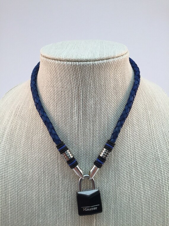 Leather BDSM Cord Collar in Blue by CordLockDesigns on Etsy