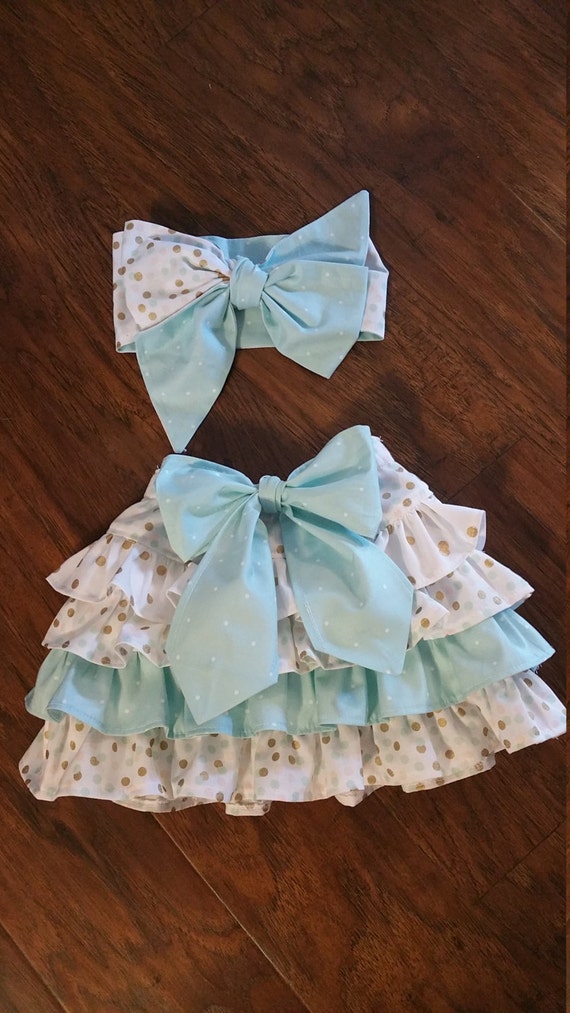 Items similar to baby girl ruffle skirt with matching headwrap on Etsy