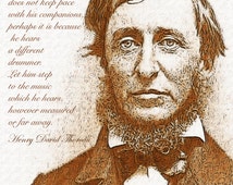 Thoreau illustrated Quote - different drummer... 12&quot;x12&quot; print on canvas - il_214x170.852924511_h7b3