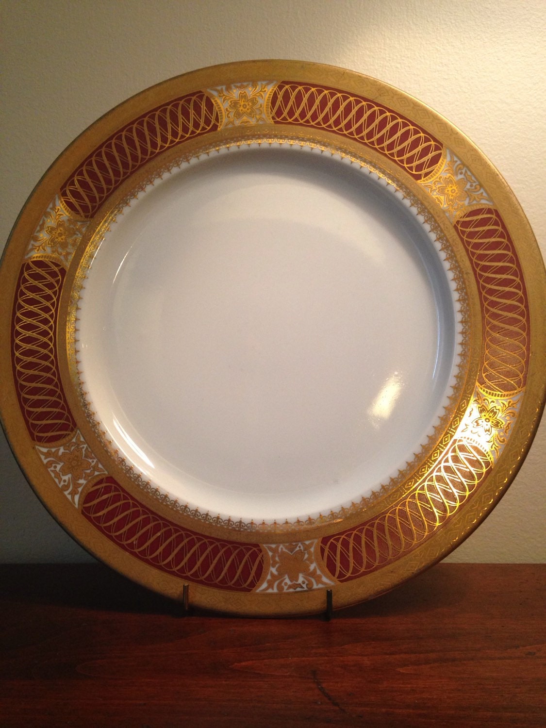 China Dinner Plate Gold & Red Maroon / Vintage Egyptian